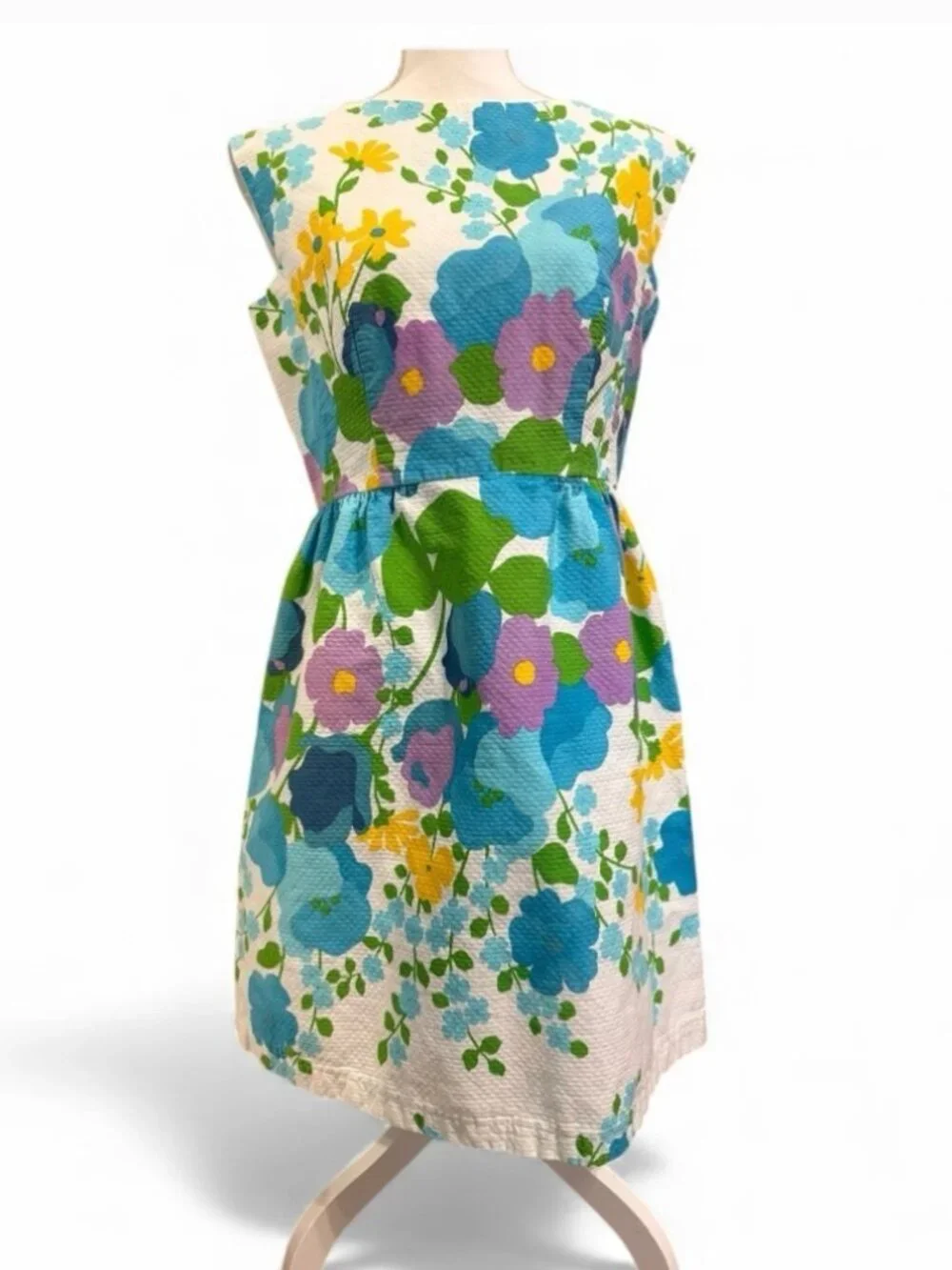 Vintage Hawaiian Floral Dress Barkcloth Mod A Line Fit & Flare S/M Retro - Picture 1 of 4